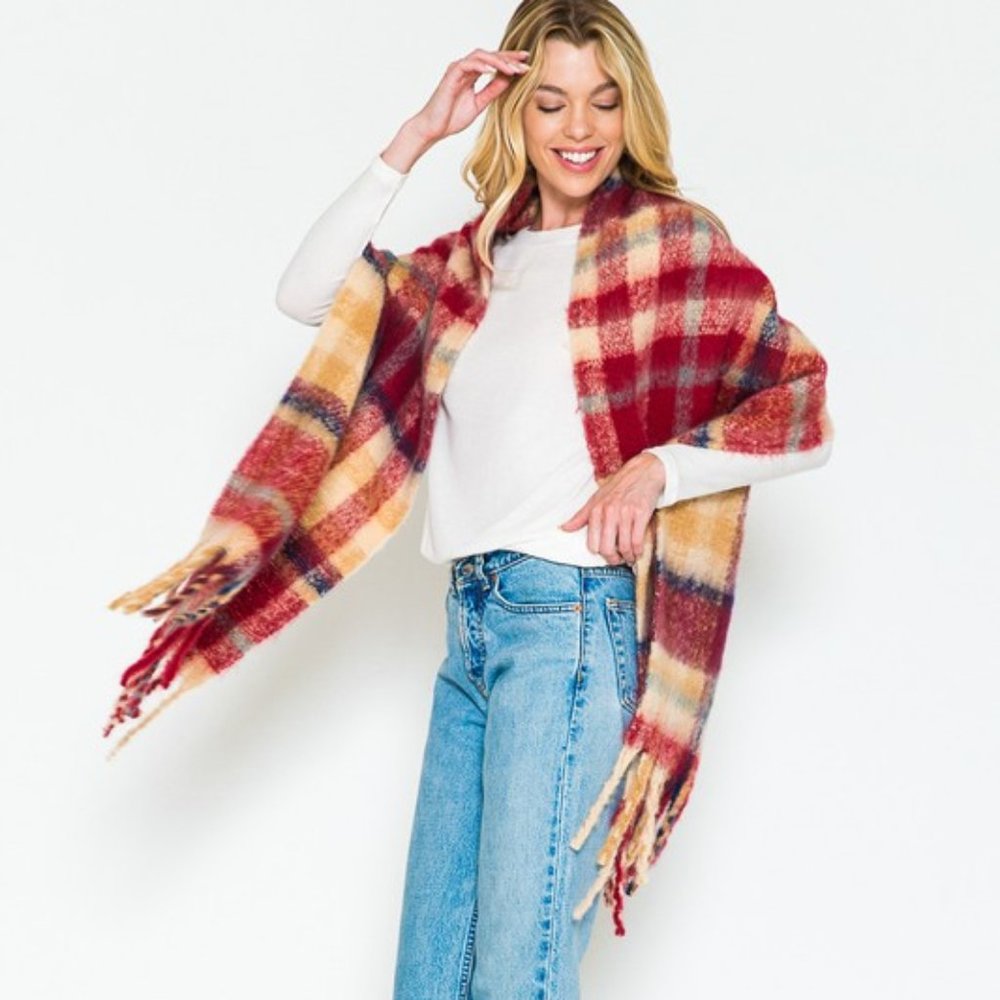 Softer than Cashmere Plaid Scarf, Red, Navy, Camel, Off White - Picture 8 of 11